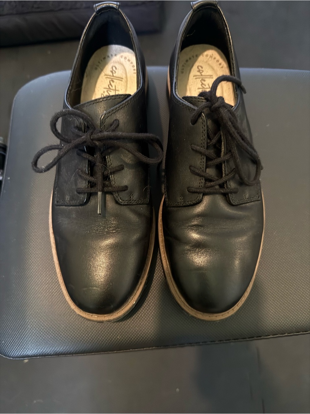 Clarks Black Leather Lace-Up Derby with Tan Welt